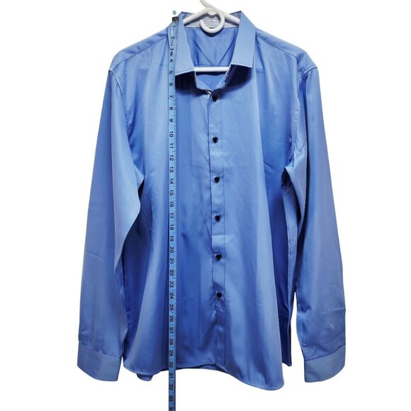 Mens Light Blue Long Sleeve Button-Down Shirt Spread Collar Black Size L - Picture 5 of 9